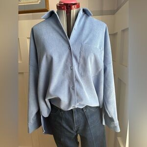 Zara Light Blue Oversized Button-Up Shirt Large